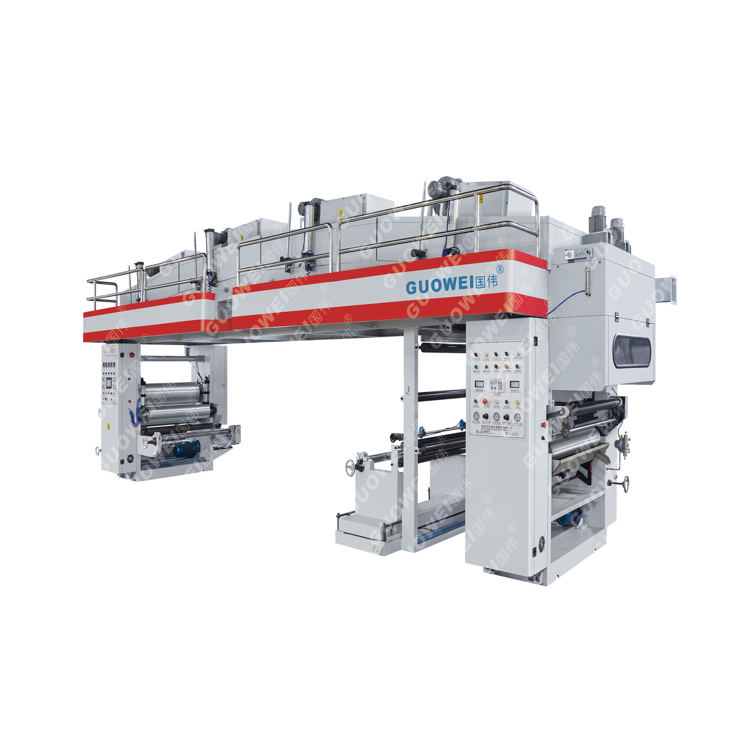 Industrial laminating process setup and roller configuration