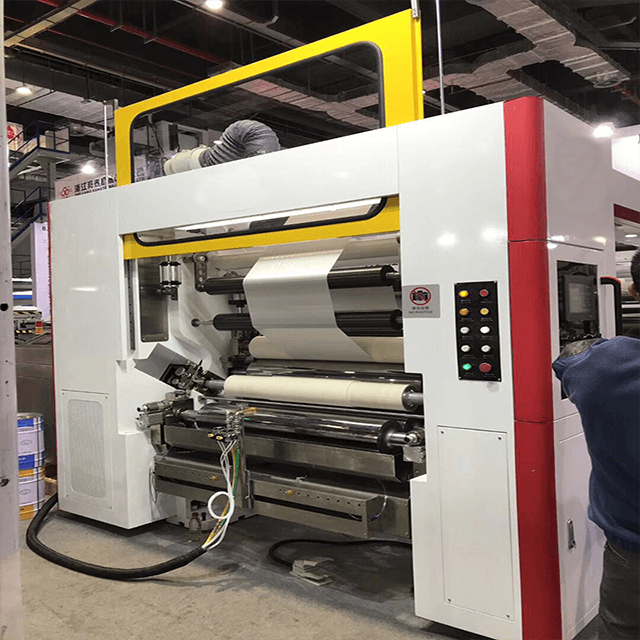 Industrial laminating machine in operation